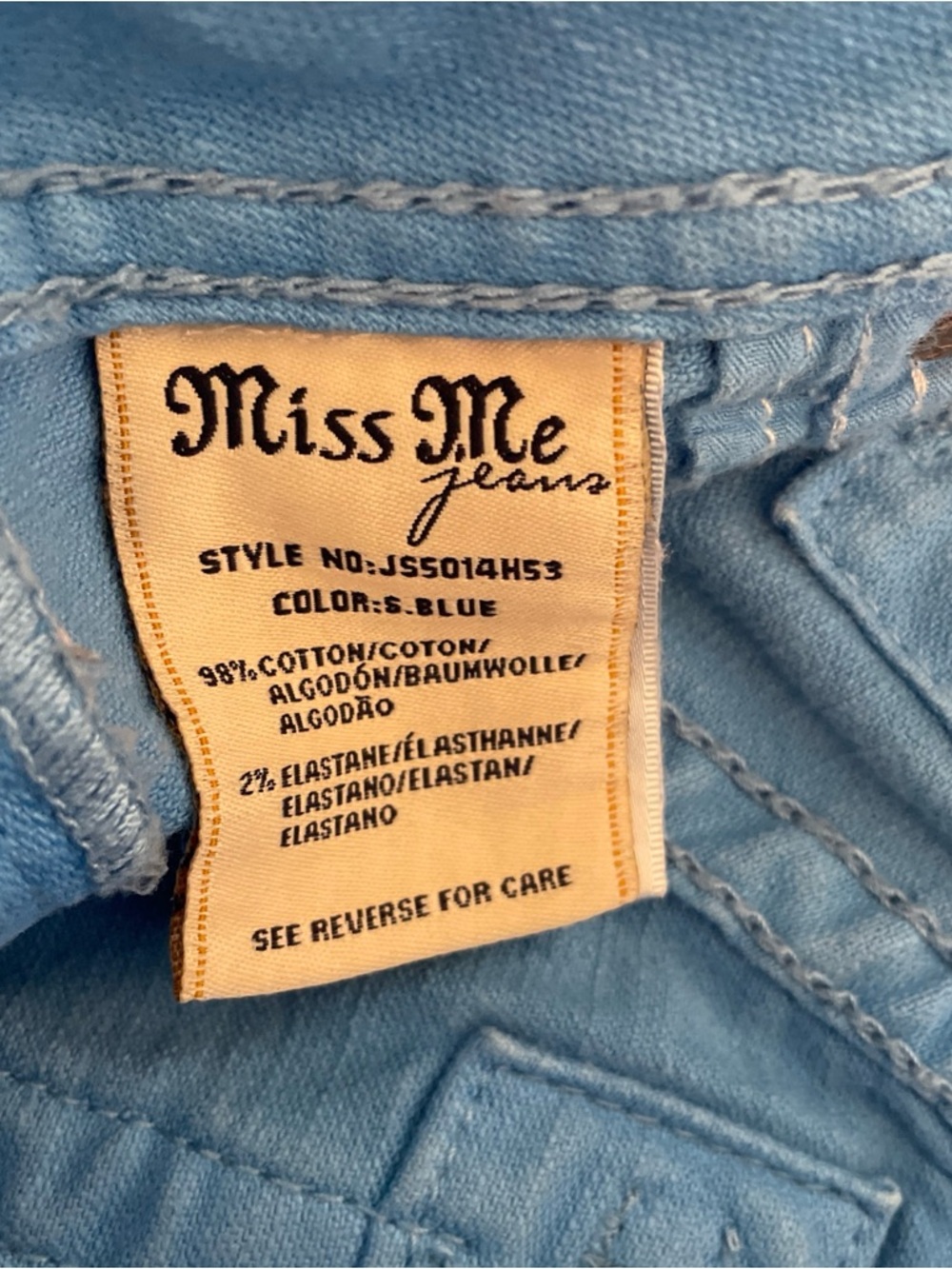 Miss Me Jeans Shorts 27, JS5014H53 Washed Sky Blue Low Rise Studded Crystals Y2K - Picture 4 of 13